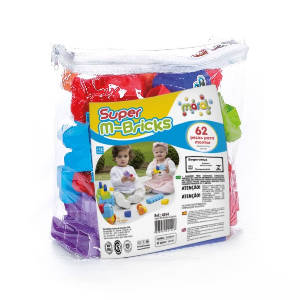 Brinquedo Blocos de Montar Colorido Interativo Encaixe 62 Peças Crianças Maral