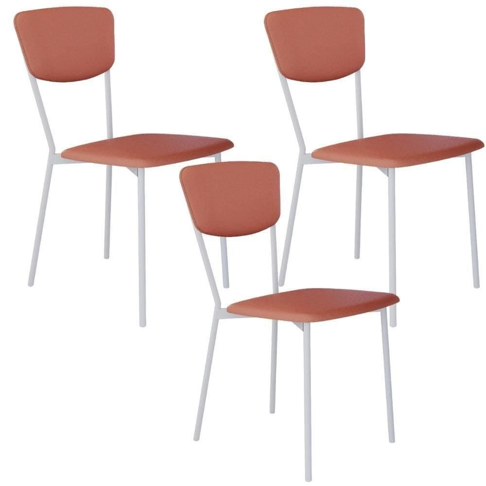 Kit 03 Cadeira Para Sala De Jantar Village Branco C01 Courino Terra Rosê - Lyam Decor