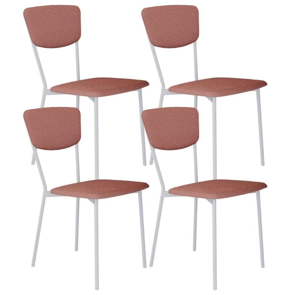 Kit 04 Cadeira Para Sala De Jantar Village Branco C01 Linho Rosê - Lyam Decor