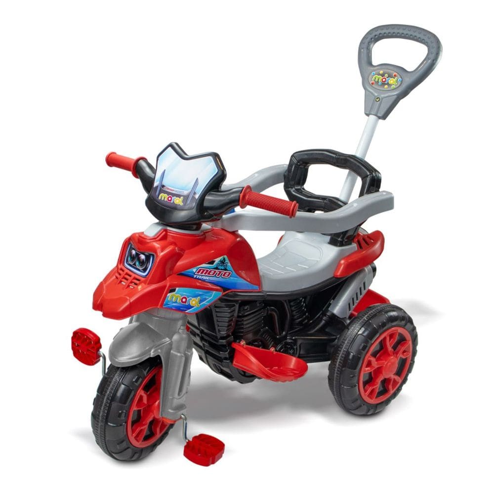 Triciclo Infantil de Passeio Moto Trail com Haste Empurrador Apoio para Pés Pedal Meninos Maral