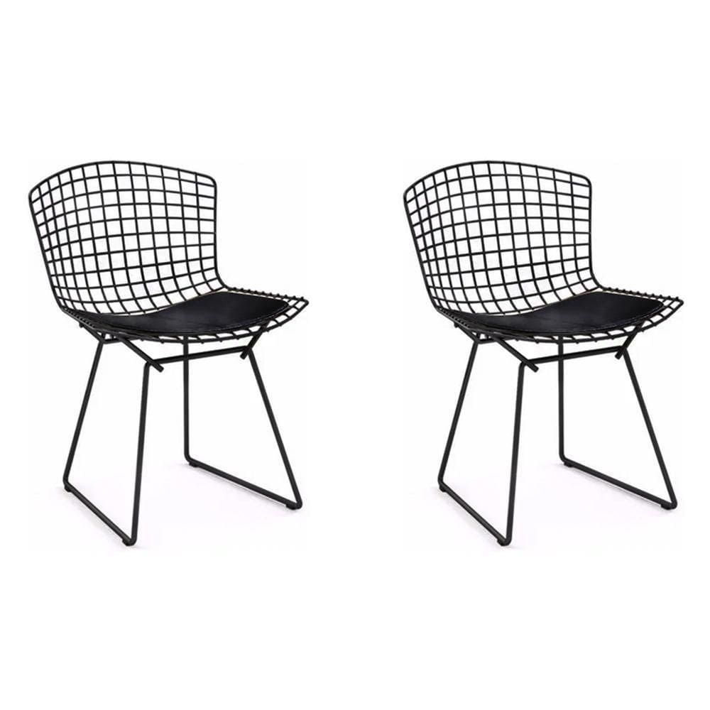 Kit 2 Cadeiras Bertoia Preta Com Assento Preto