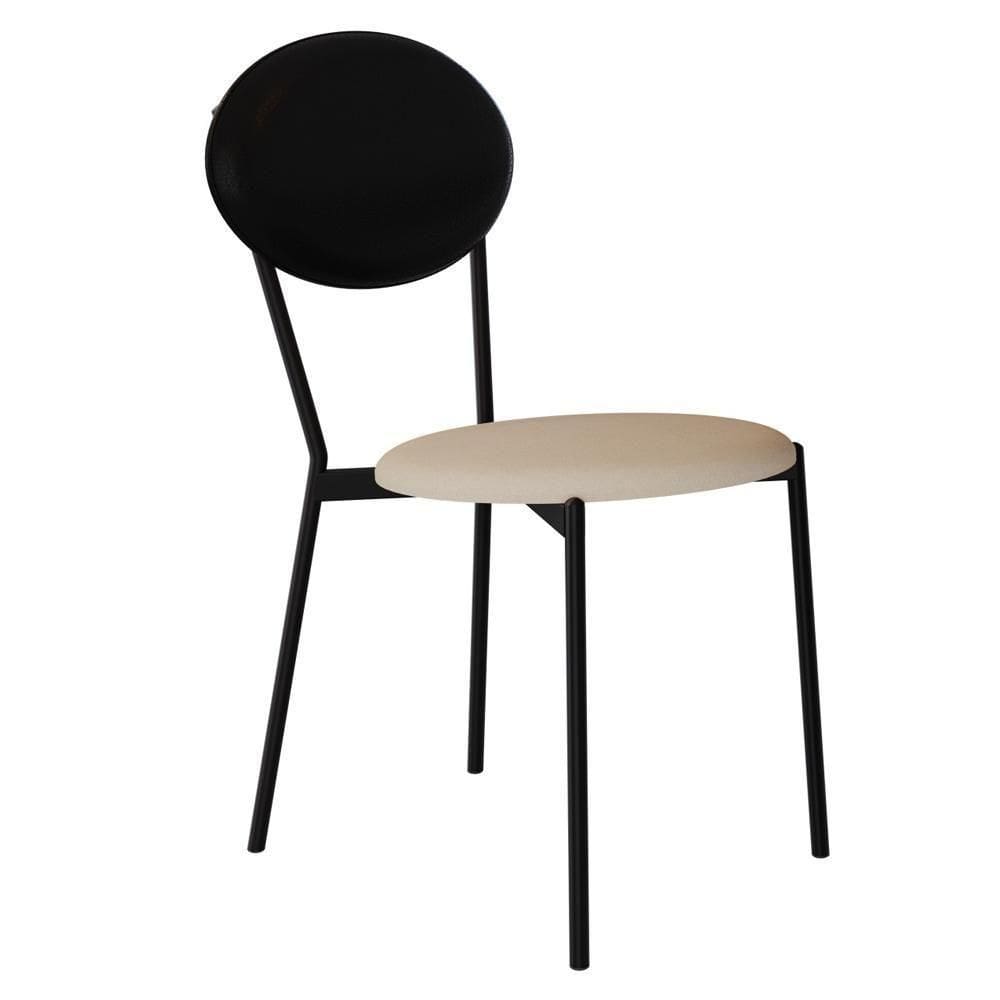 Cadeira Estofada Para Sala De Jantar Azuri Preto C01 Linho Areia Courino Preto - Lyam Decor