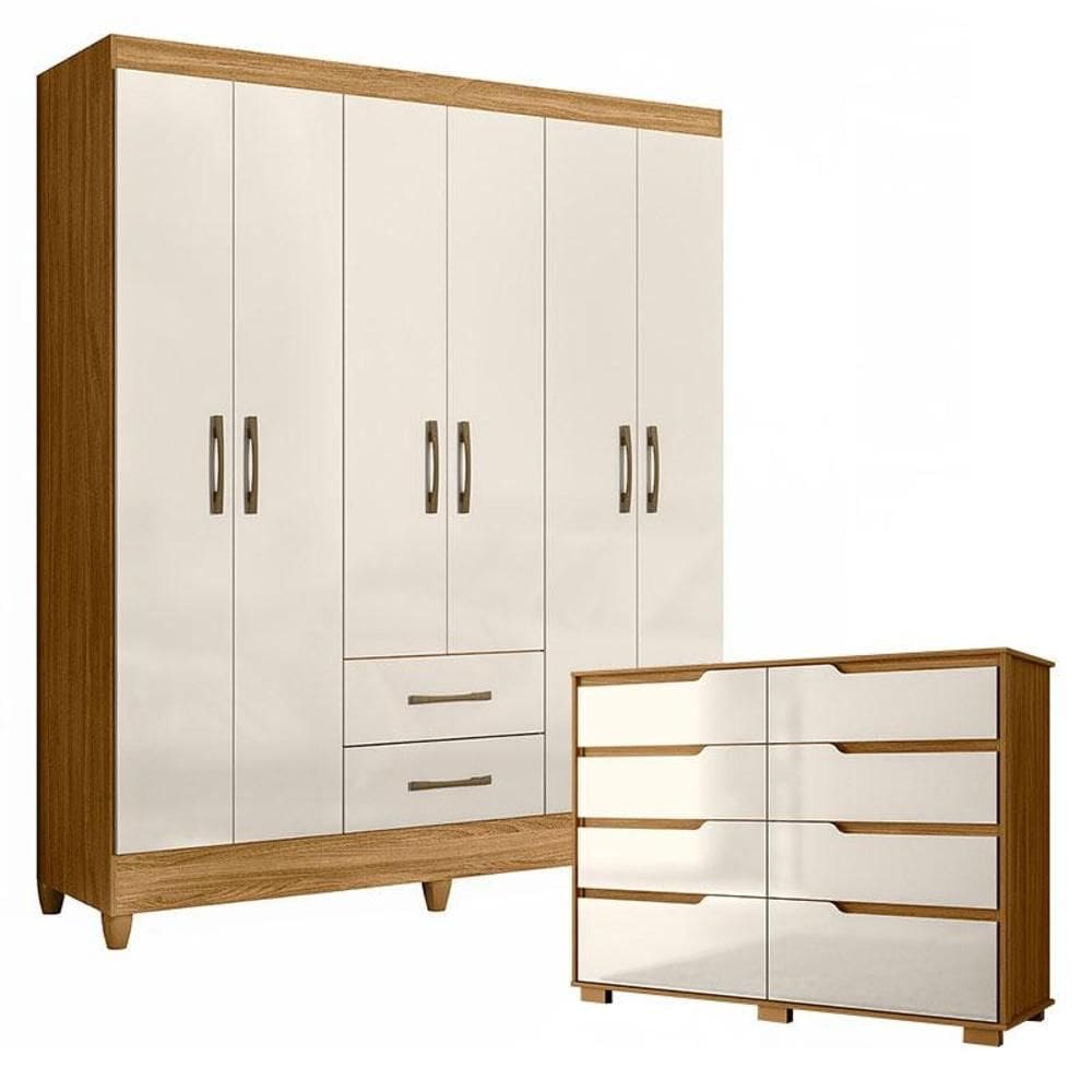 Guarda Roupa Casal Panamá e Cômoda Georgia Freijó Off White – Moval