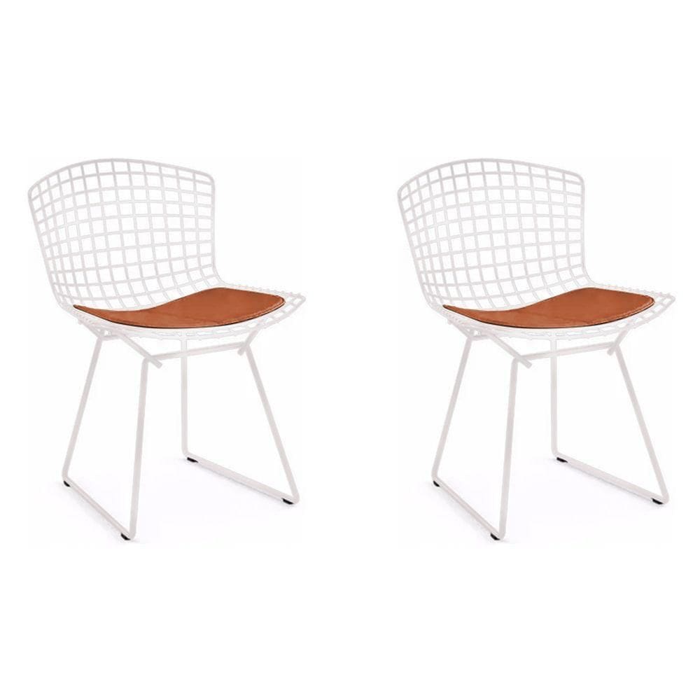Kit 2 Cadeiras Bertoia Branca Com Assento Cobre