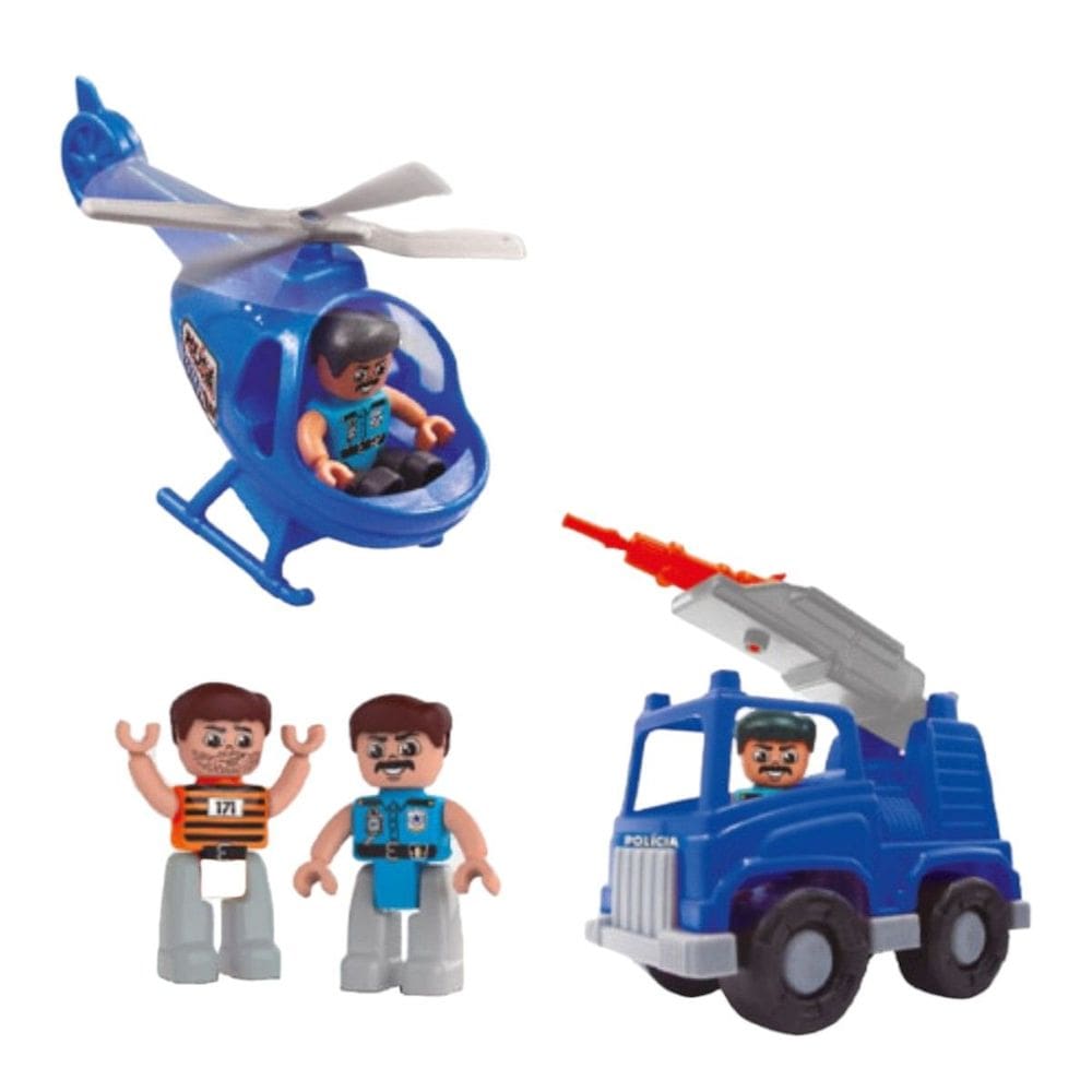 Brinquedo Police Team Mini Bonecos Caminhão Helicóptero Meninos Maral