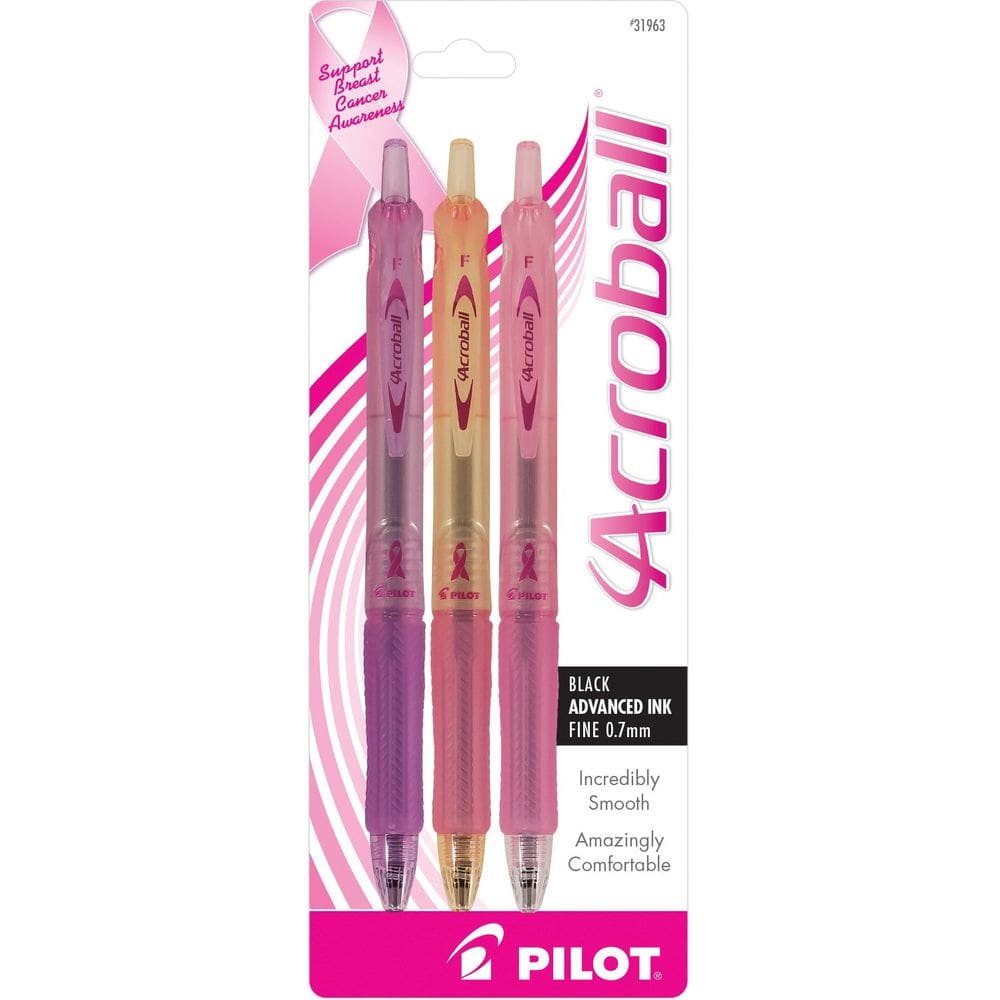 Caneta PILOT Acroball para a cura do câncer de mama, pacote com 3