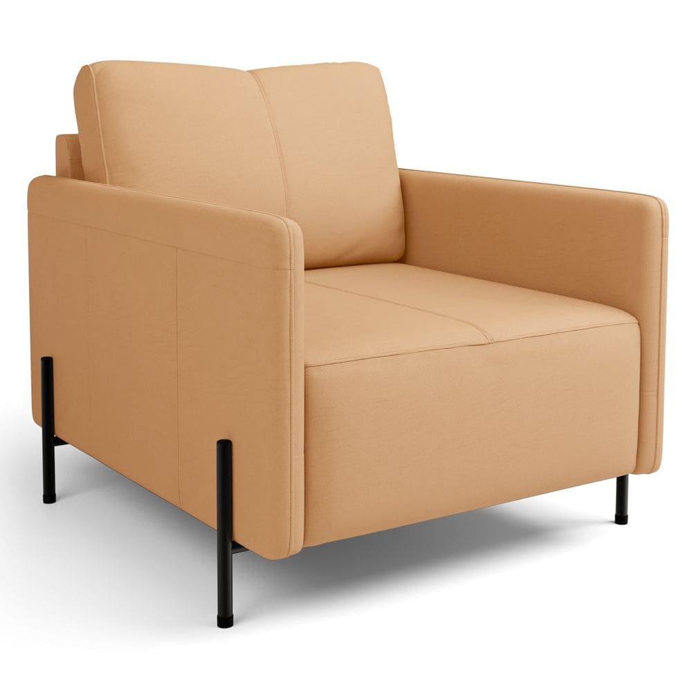 Poltrona Decorativa Para Sala Living Pés Industrial Domani L06 Couro Capuccino - Lyam Decor