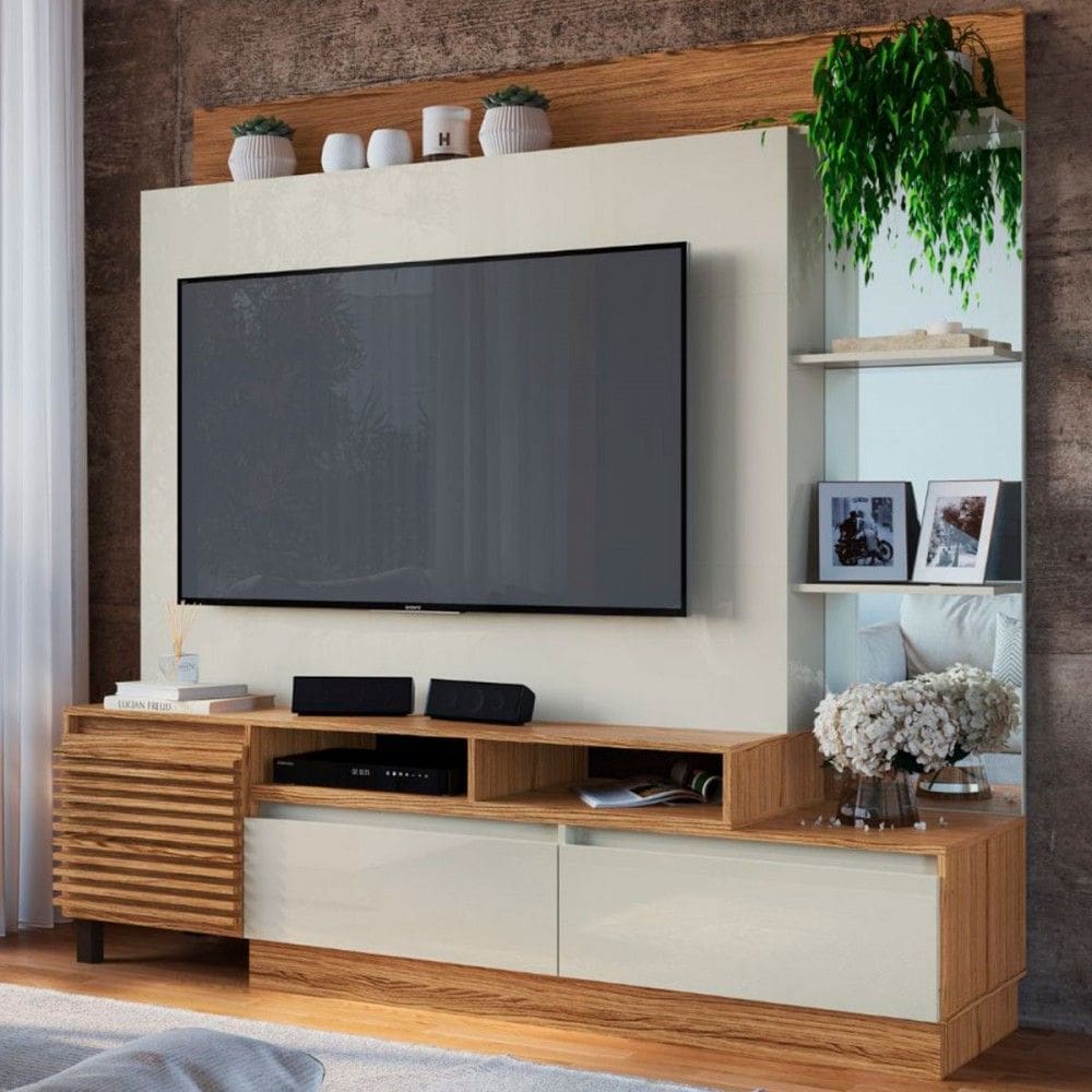 Estante para TV  Até 50 Polegadas Casablanca 1 Porta 2 Gavetas Cinamomo/Off White - Panorama Móveis