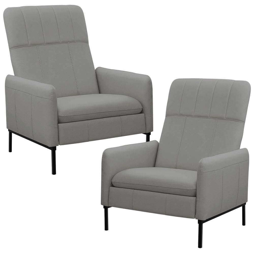 Kit 2 Poltronas Decorativa Fixa Retrátil Reclinável Lutor L06 Couro Cinza Claro - Lyam Decor