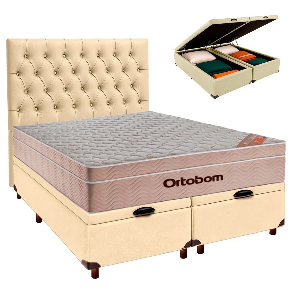 Kit Cabeceira + Cama Box Bau  + Colchão Queen Molas Ensacadas Airtech Ortobom