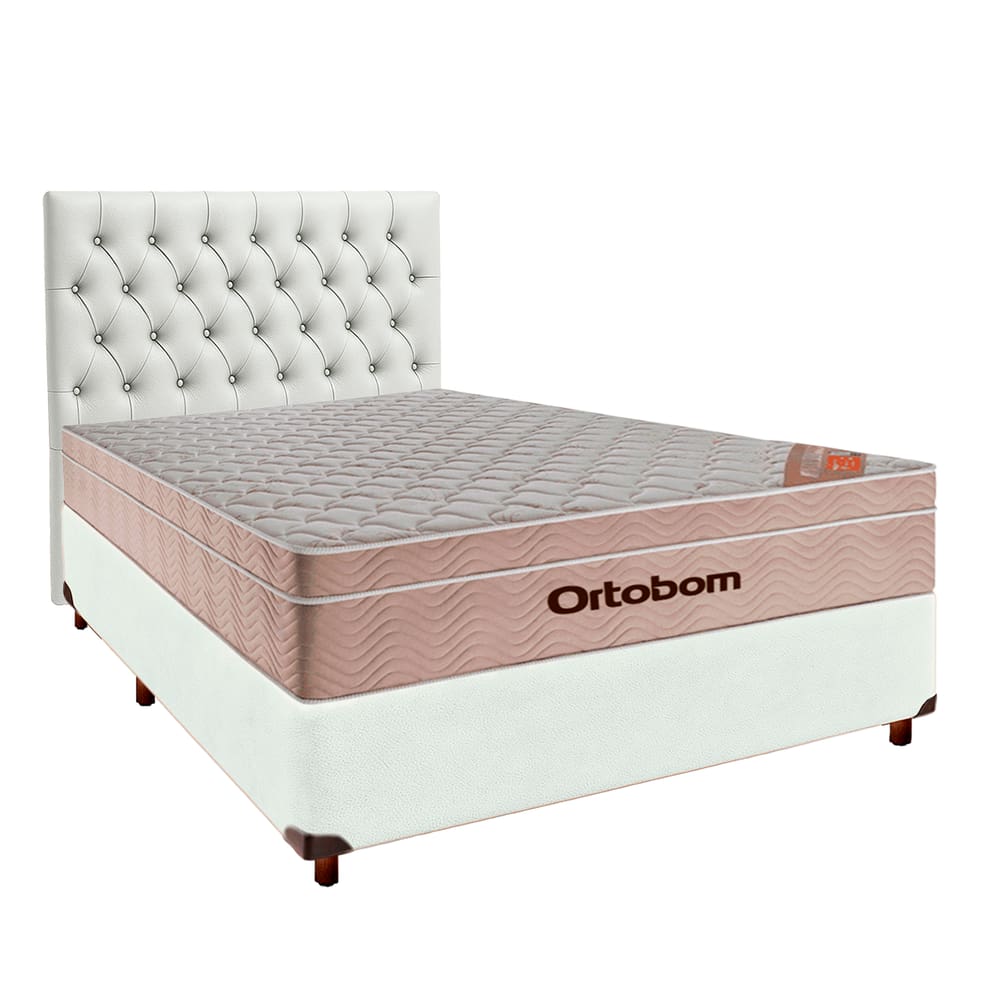 Cama + Box Branco e Colchão Ortobom Molas Ensacadas Casal - Airtech + Cabeceira