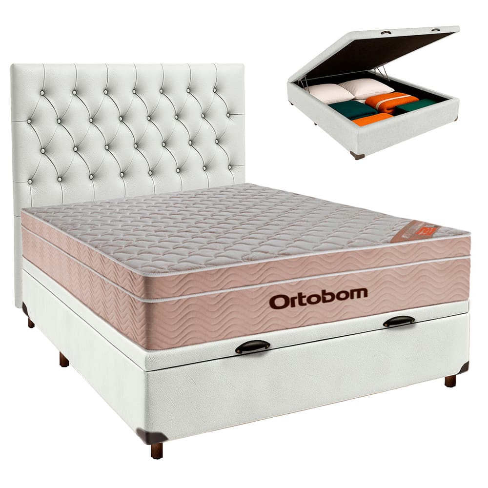 Kit Cabeceira + Cama Box Bau  + Colchão Casal Molas Ensacadas Airtech Ortobom