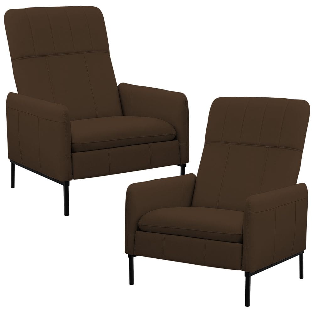 Kit 2 Poltronas Decorativa Fixa Retrátil Reclinável Lutor L06 Couro Marrom - Lyam Decor