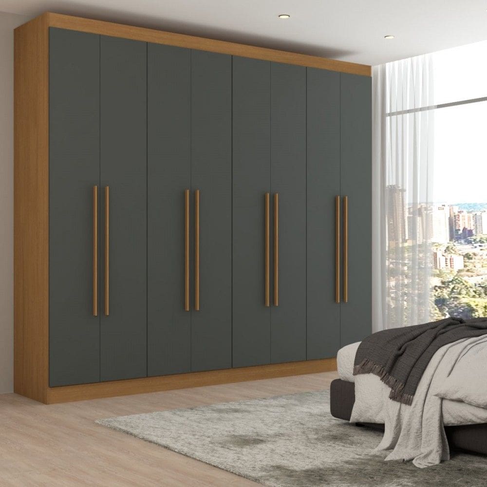 Guarda-Roupa Casal Ele e Ela 8 Portas 8 Prateleiras Cinamomo/Cinza - Pm