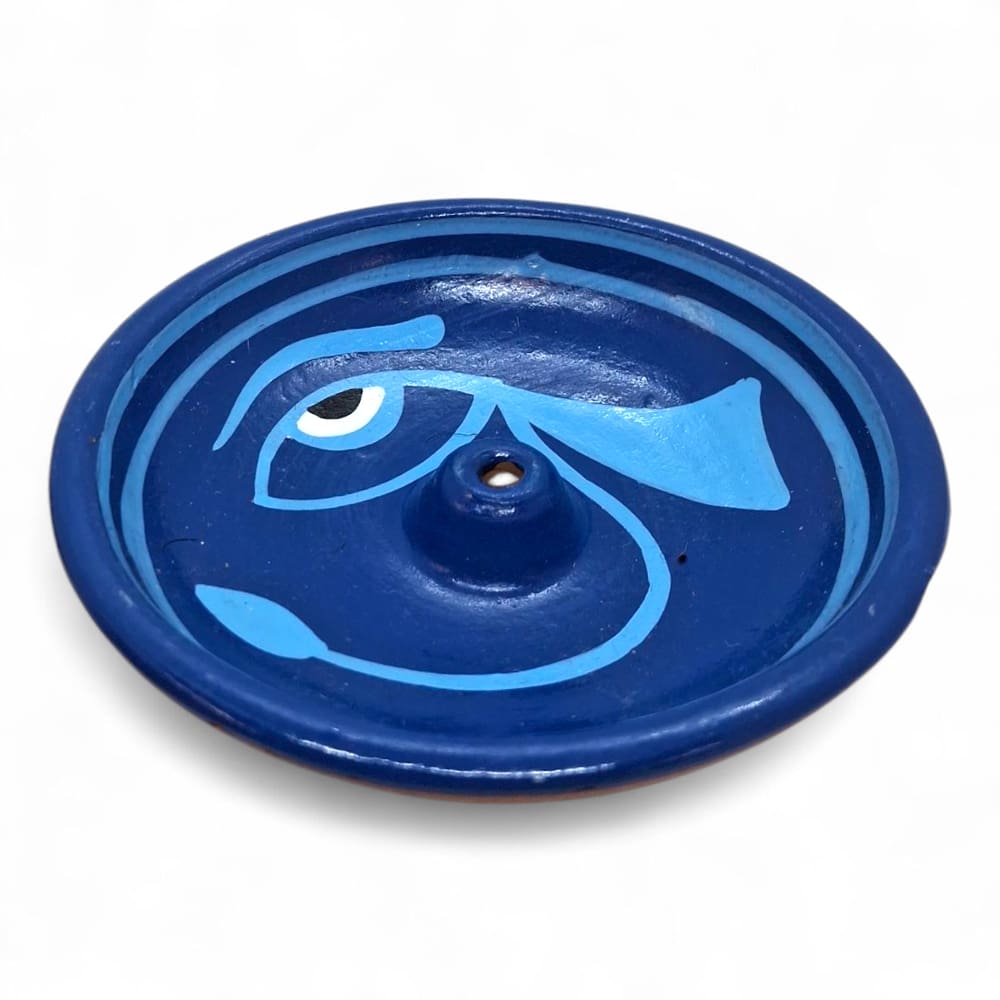 Incensário Peruano de Cerâmica Olho Egípcio Azul Escuro 9 cm