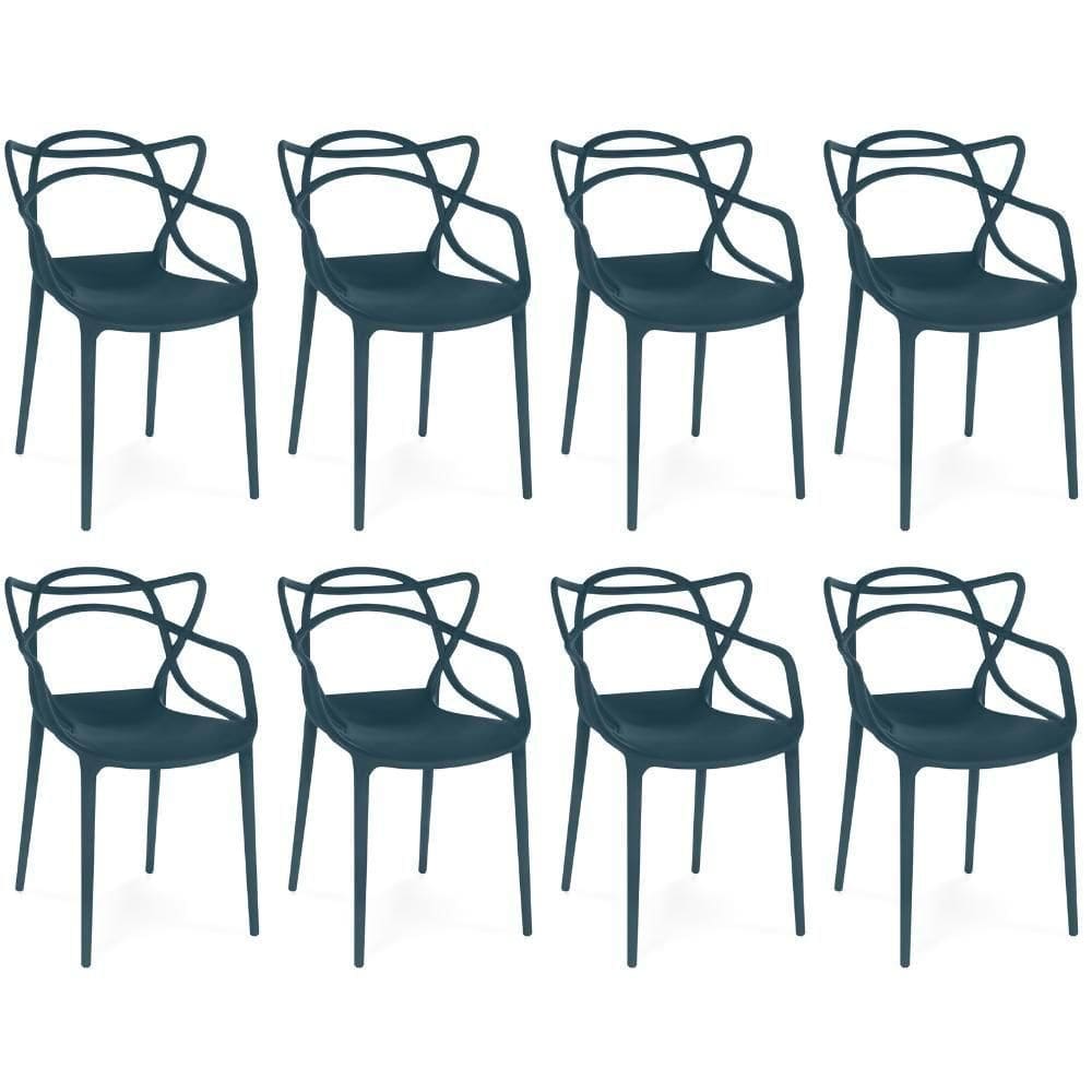 Kit 8 Cadeiras De Jantar Allegra Design Empilhável - Azul Marinho