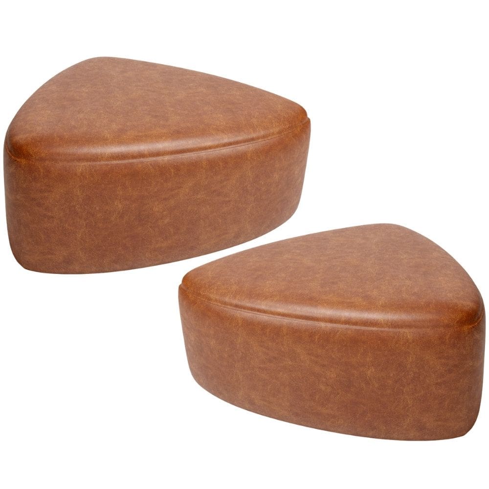 Kit 2 Puffs Decorativo Orgânico Para Sala de Estar Living Trizza W01 Couríssimo Camel - Lyam Decor
