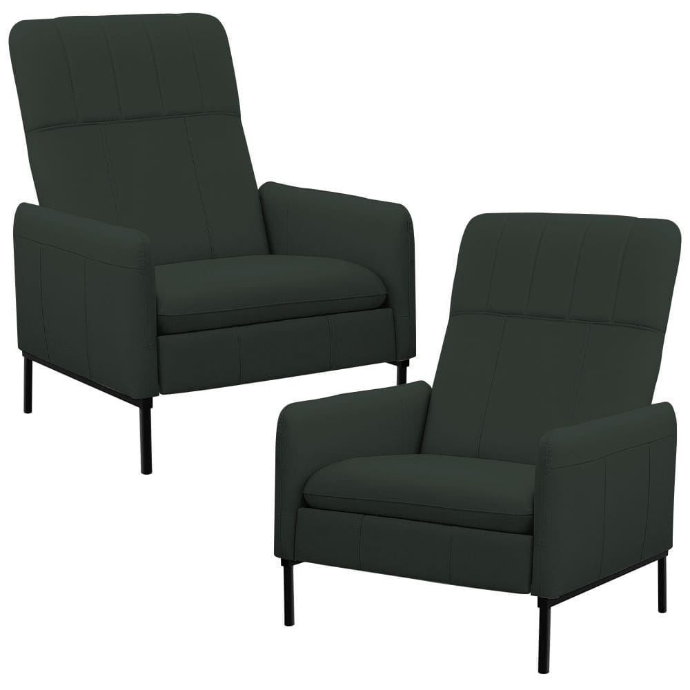 Kit 2 Poltronas Decorativa Fixa Retrátil Reclinável Lutor L06 Couro Verde Escuro - Lyam Decor