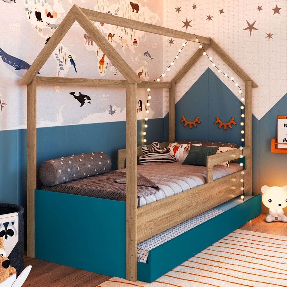 Cama Infantil Bicama Soninho Oak/Azul - Panorama Móveis