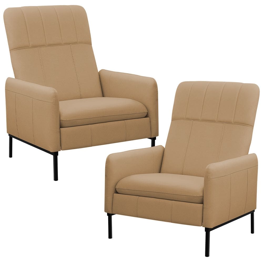 Kit 2 Poltronas Decorativa Fixa Retrátil Reclinável Lutor L06 Couro Marrom Claro - Lyam Decor
