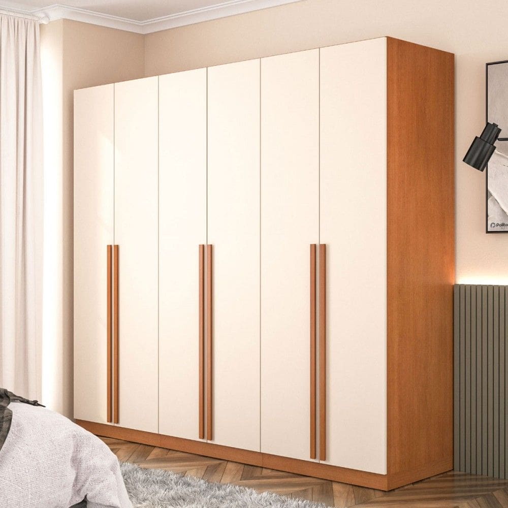 Guarda-Roupa Casal Luna 6 Portas 4 Gavetas Creme/Freijó - Politorno