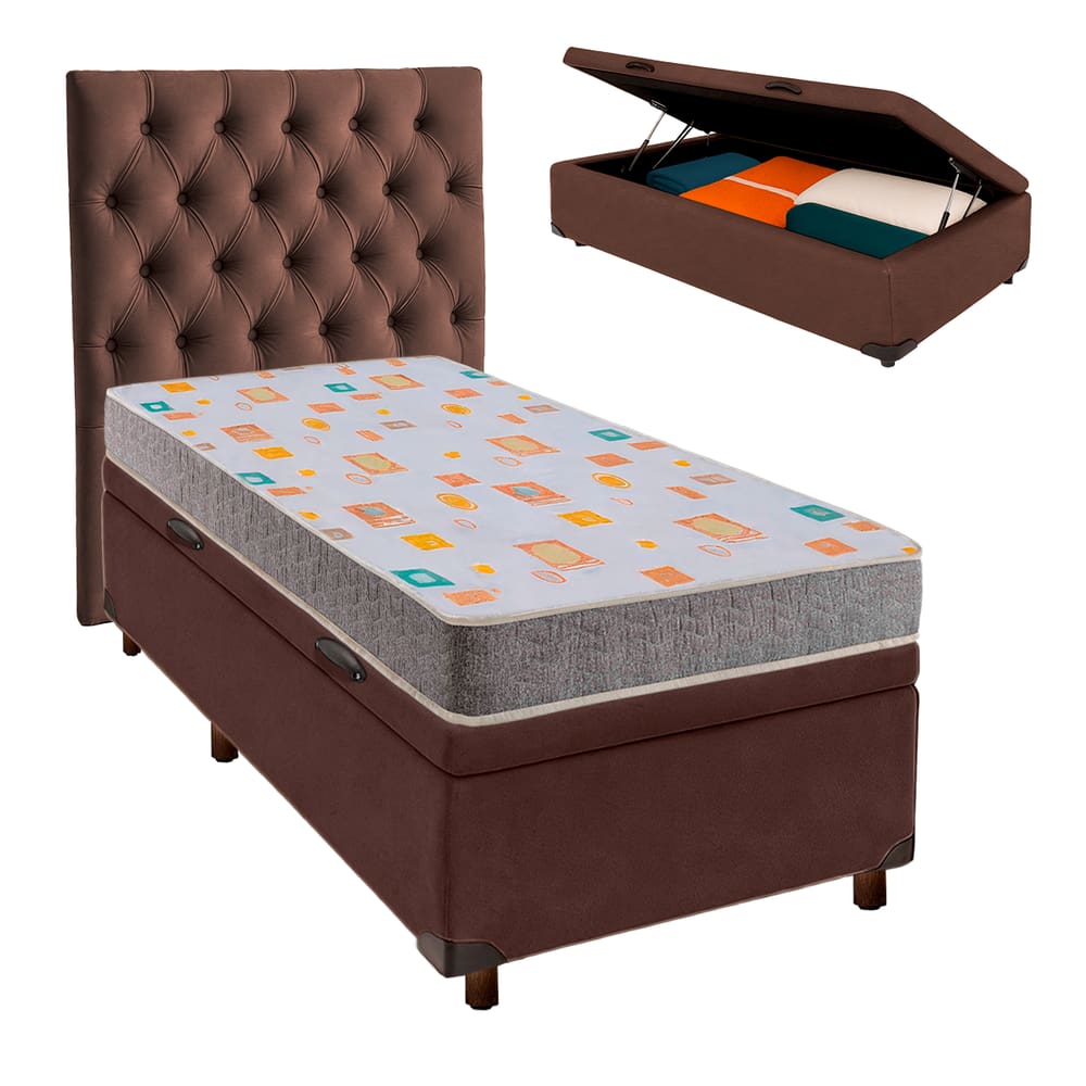 Kit Cama Box Bau + Cabeceira + Colchão Solteiro D20 - D20 - Inducol