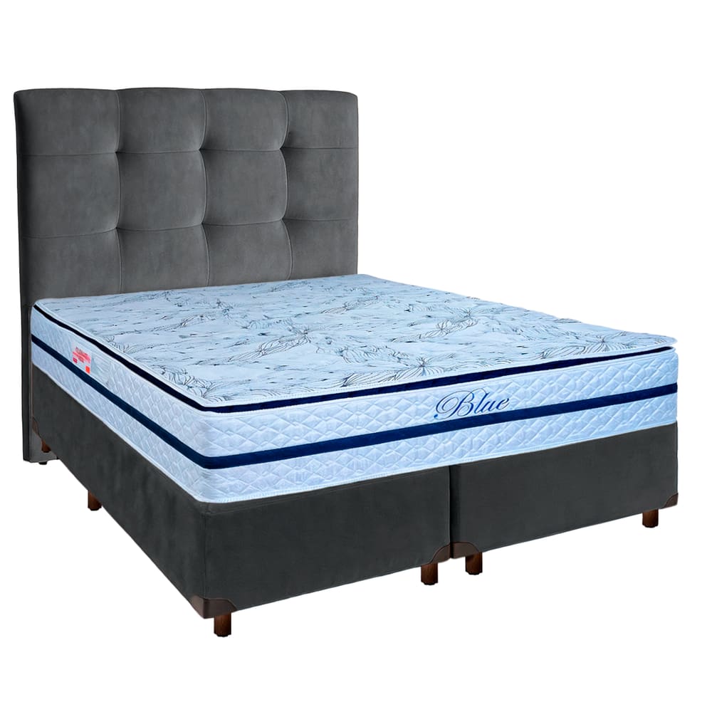 Cama + Box Blindado e Colchão Molas Ensacadas Casal - Blue Paropas + Cabeceira