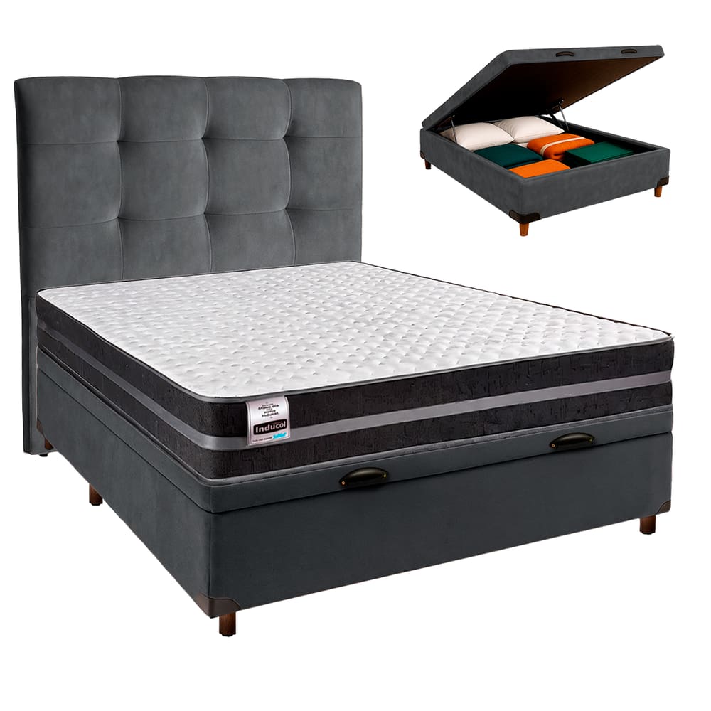 Kit Cama Box Bau + Cabeceira + Colchão Casal Molas Ultralastic - Bogota - Inducol