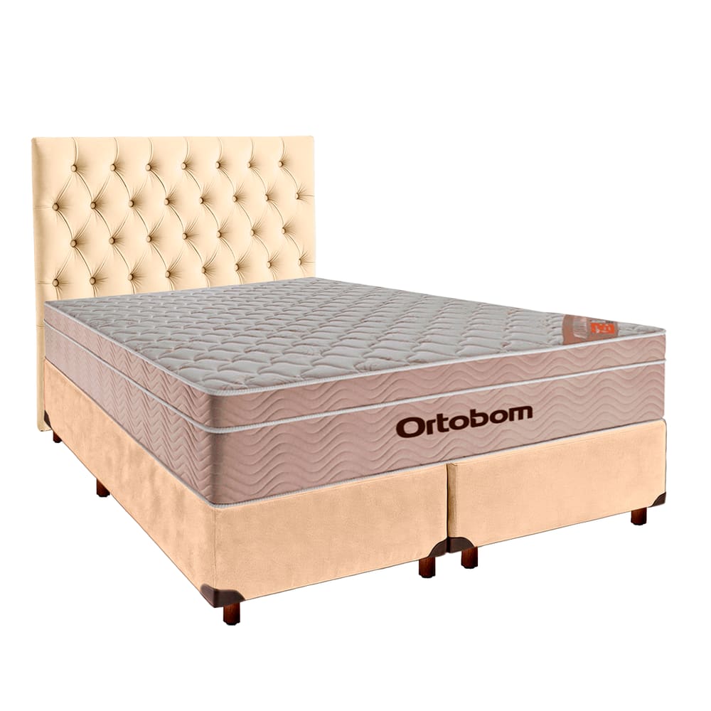 Cama + Box Perola e Colchão Ortobom Molas Ensacadas Queen - Airtech + Cabeceira