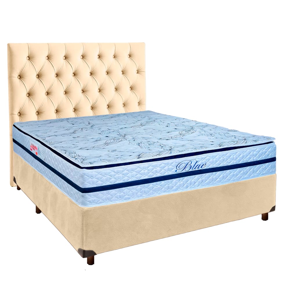 Cama Box + Colchão Casal Molas Ensacadas Blue Paropas + Cabeceira Estofada