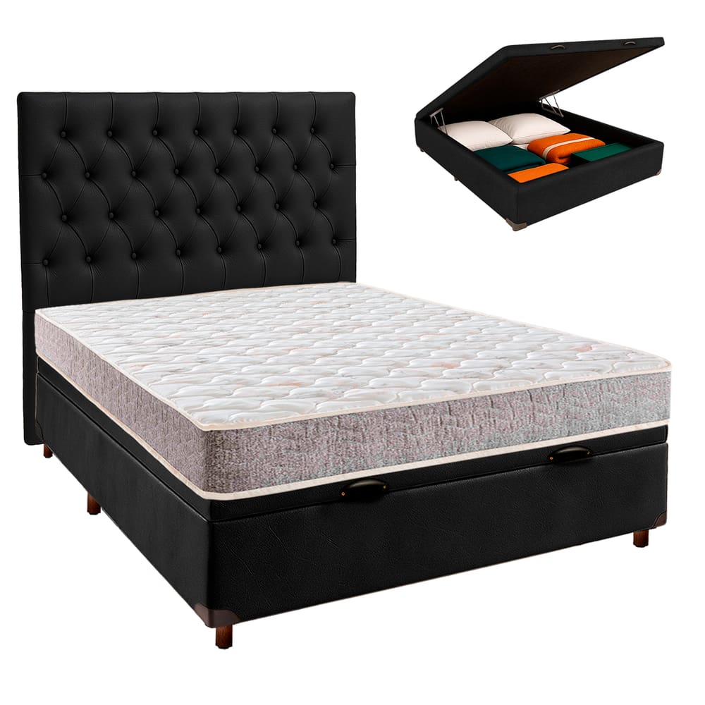 Cama Box Bau + Colchão Casal D23 D23 Inducol + Cabeceira Estofada