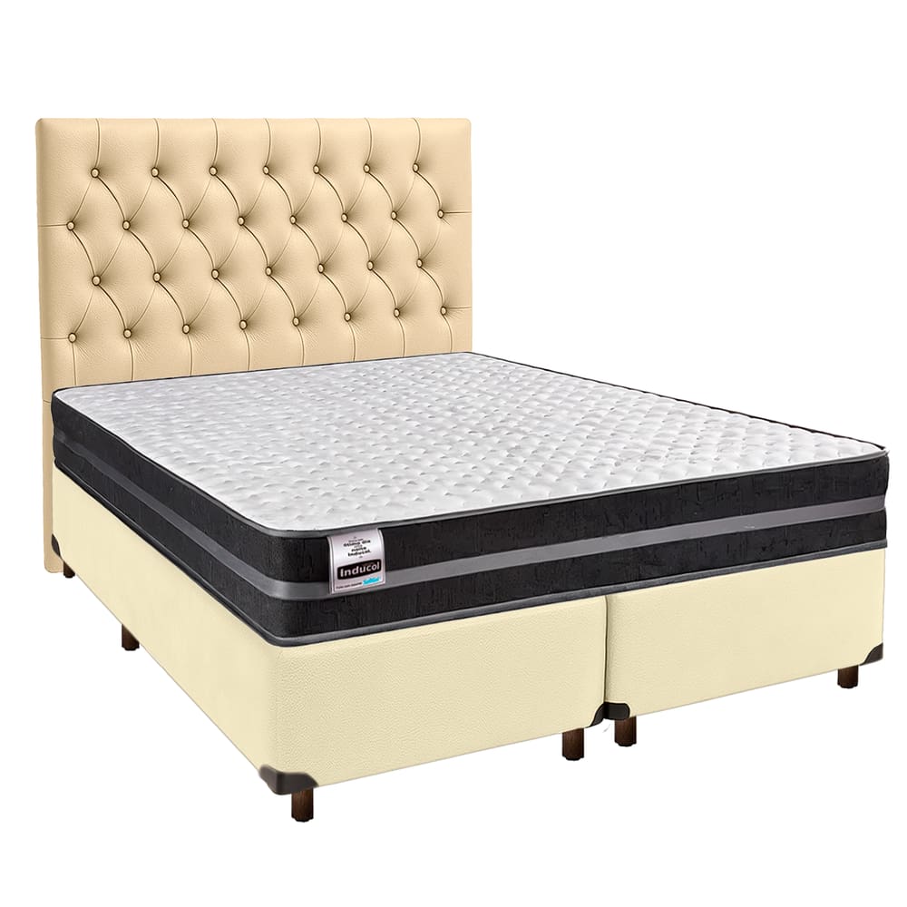 Cama + Box Bege e Colchão Molas Ultralastic Queen - Bogota Inducol + Cabeceira