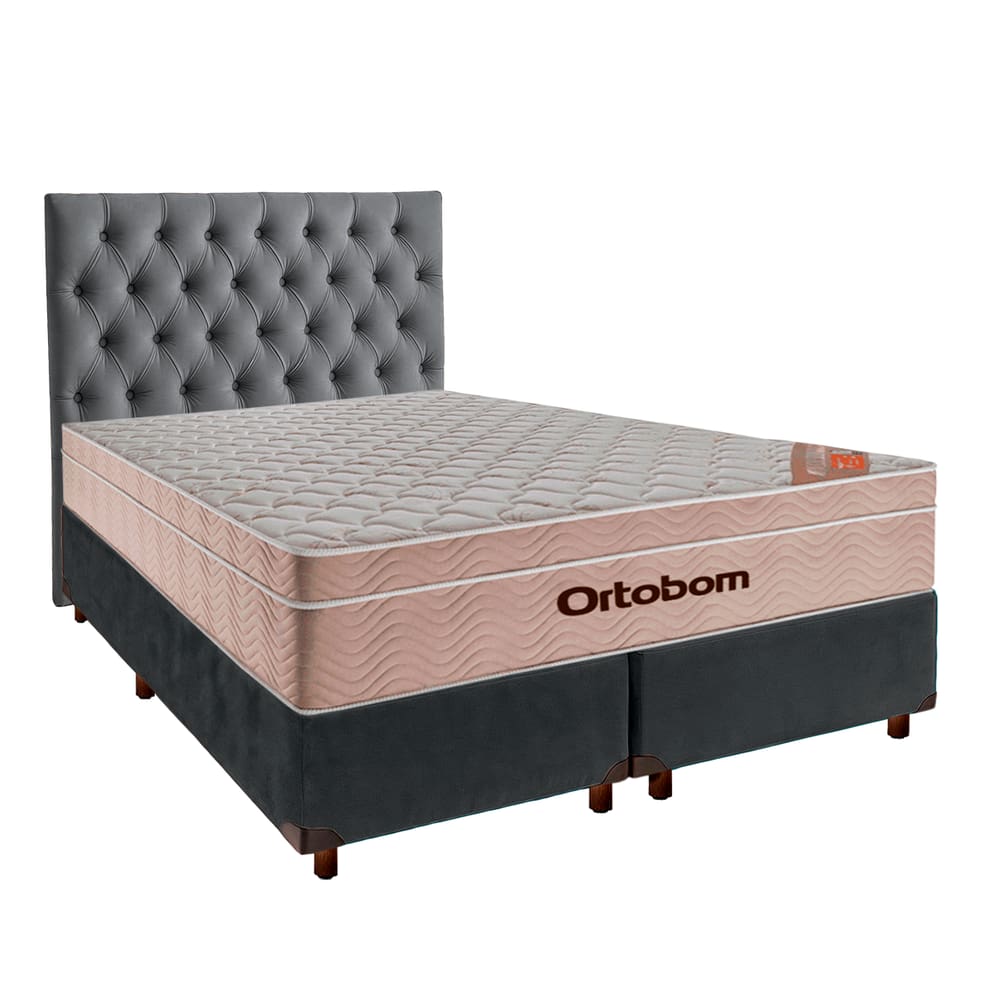 Kit Cama Box + Cabeceira + Colchão Queen Molas Ensacadas - Airtech - Ortobom