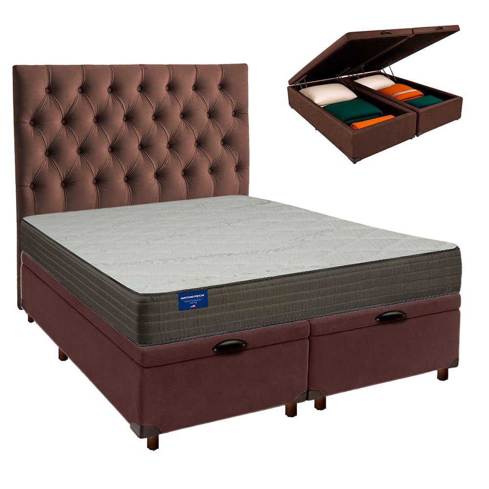 Kit Cama Box Bau + Cabeceira + Colchão Queen D33 - Orthotech - Inducol