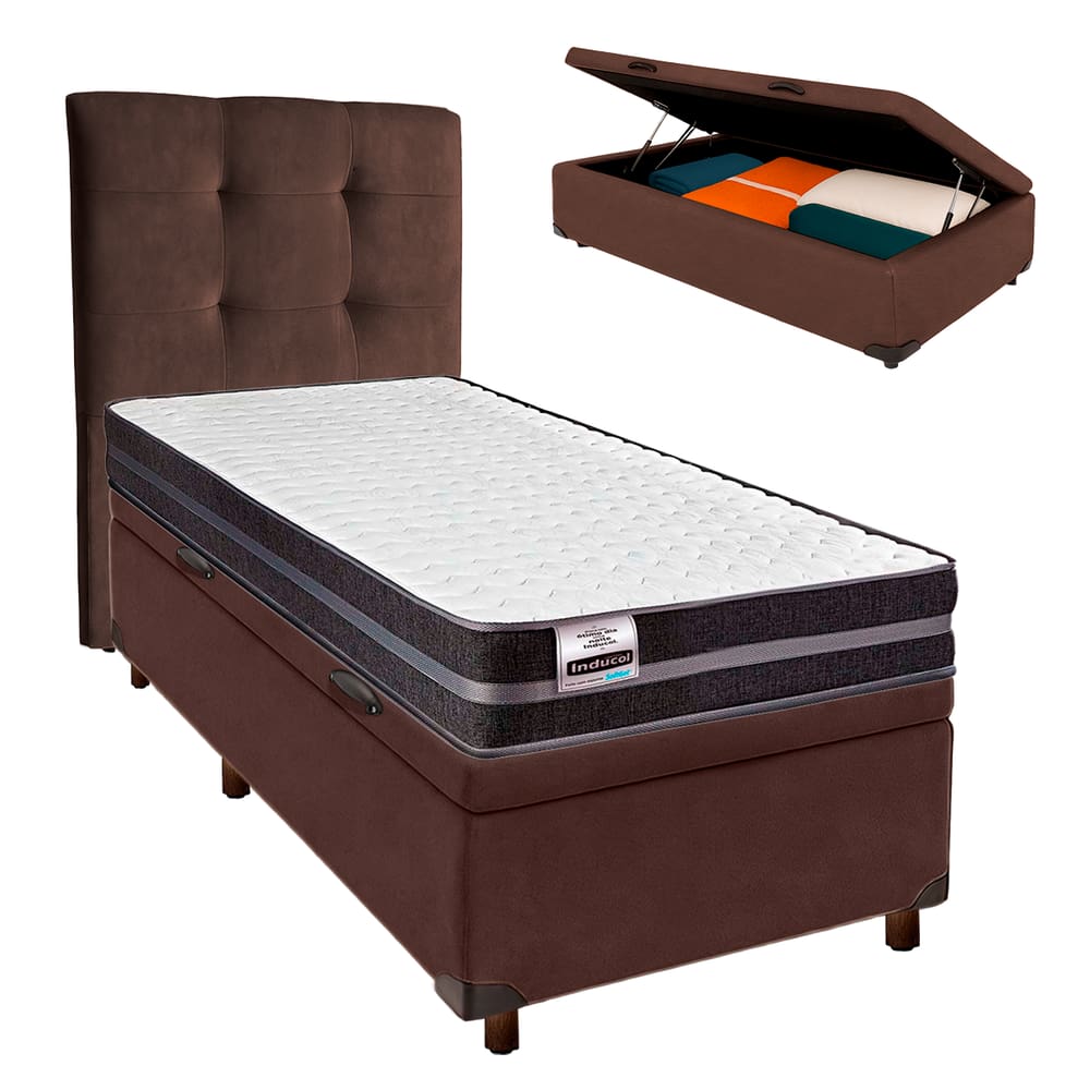 Kit Cama Box Bau + Cabeceira + Colchão Solteiro Molas Ultralastic - Bogota - Inducol