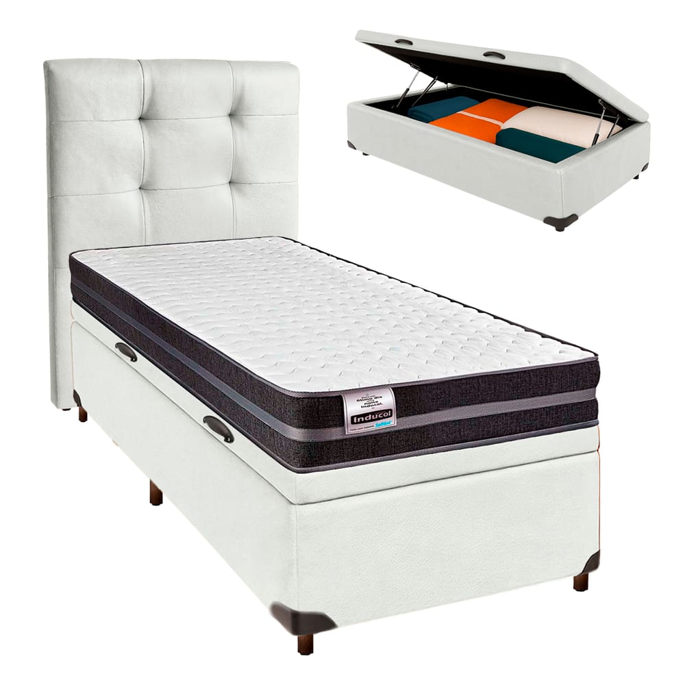 Cama + Bau Blindado e Colchão Molas Ultralastic Solteiro - Bogota Inducol + Cabeceira