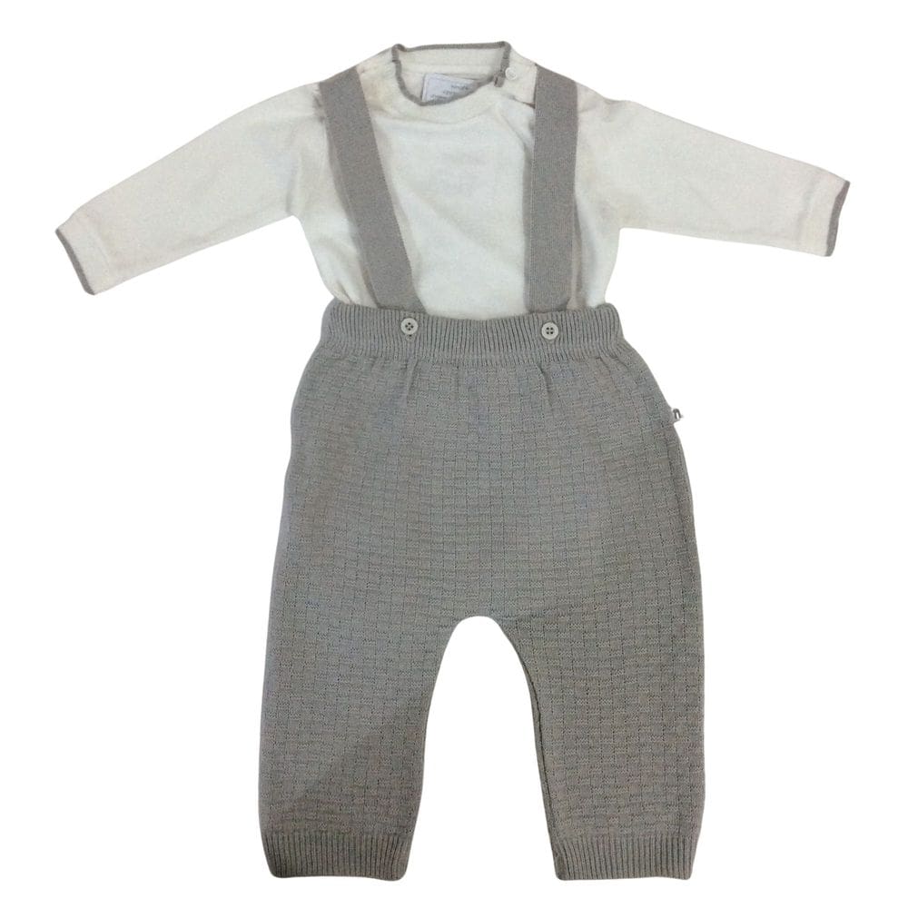 Jardineira +body masc linho Noruega cinza/branco azu/ branco