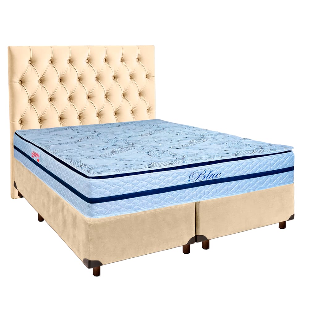 Kit Cabeceira + Cama Box  + Colchão Queen Molas Ensacadas Blue Paropas