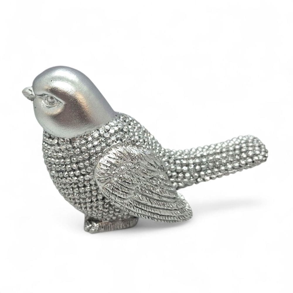 Esnfeite Pássaro de Resina Prata Charmoso com Brilho 5 cm