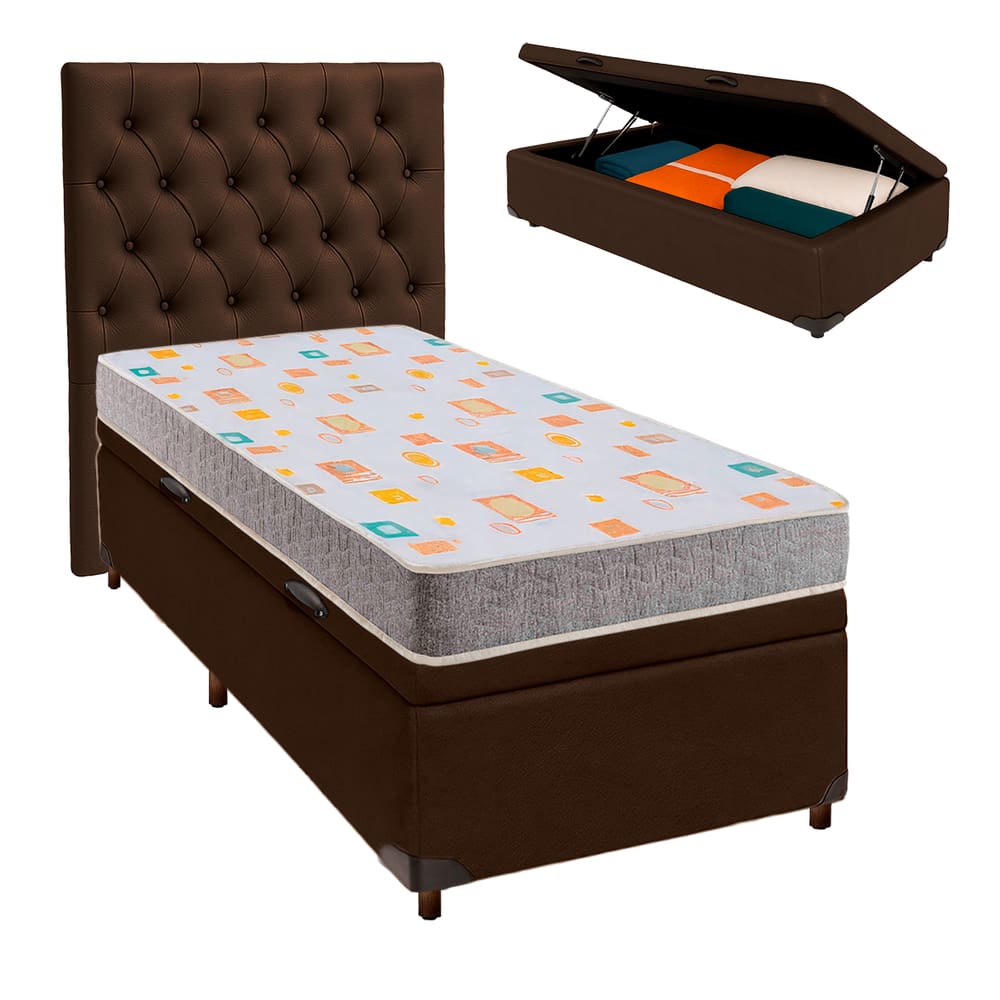 Kit Cabeceira + Cama Box Bau  + Colchão Solteiro D20 D20 Inducol