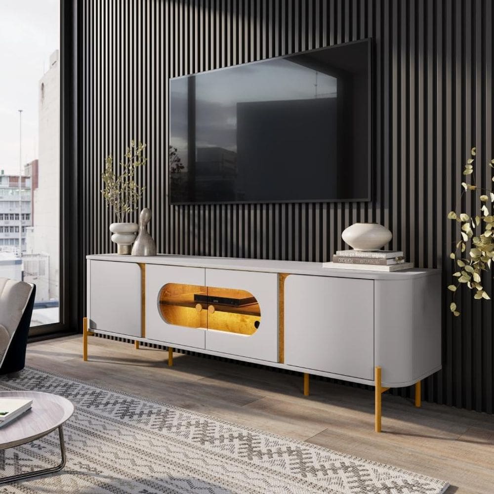 Rack Juquehy para TV 75” 4 Portas Nichos e Iluminação LED