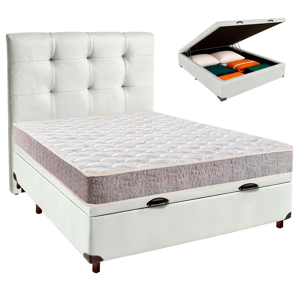 Cama Box Bau + Colchão Casal D33 D33 Inducol + Cabeceira Estofada
