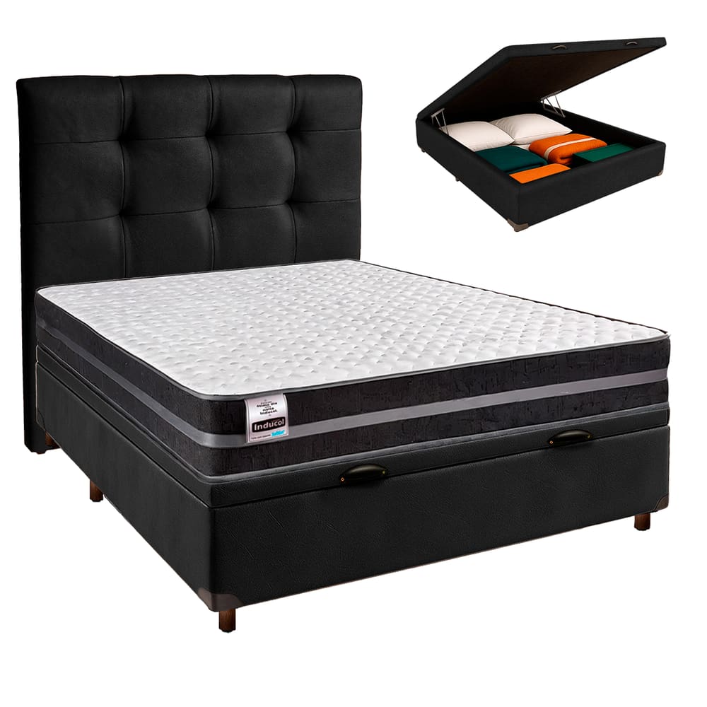 Cama Box Bau + Colchão Casal Molas Ultralastic Bogota Inducol + Cabeceira Estofada