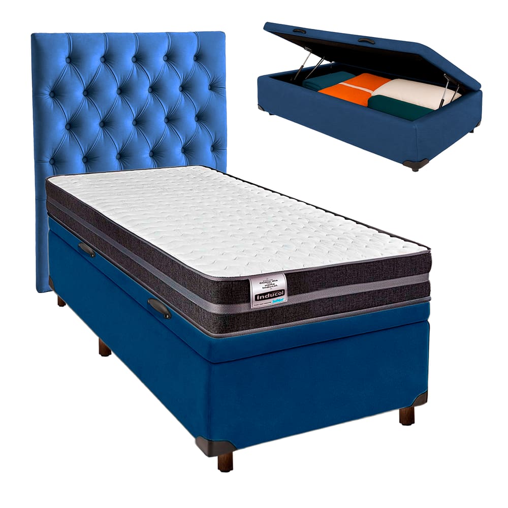 Kit Cabeceira + Cama Box Bau  + Colchão Solteiro Molas Ultralastic Bogota Inducol