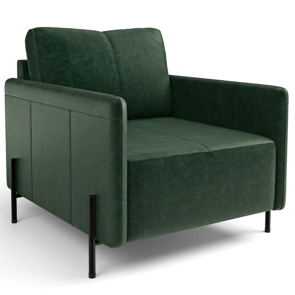 Poltrona Decorativa Para Sala Living Pés Industrial Domani L06 Couro Verde - Lyam Decor