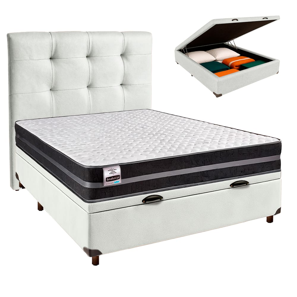 Kit Cama Box Bau + Cabeceira + Colchão Casal Molas Ultralastic - Bogota - Inducol