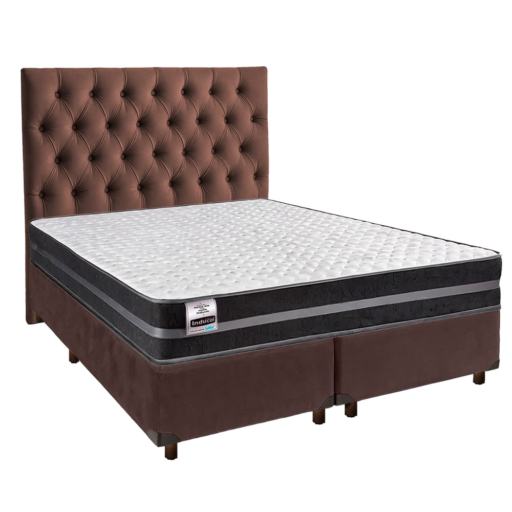 Cama Box + Colchão Casal Molas Ultralastic Bogota Inducol + Cabeceira Estofada