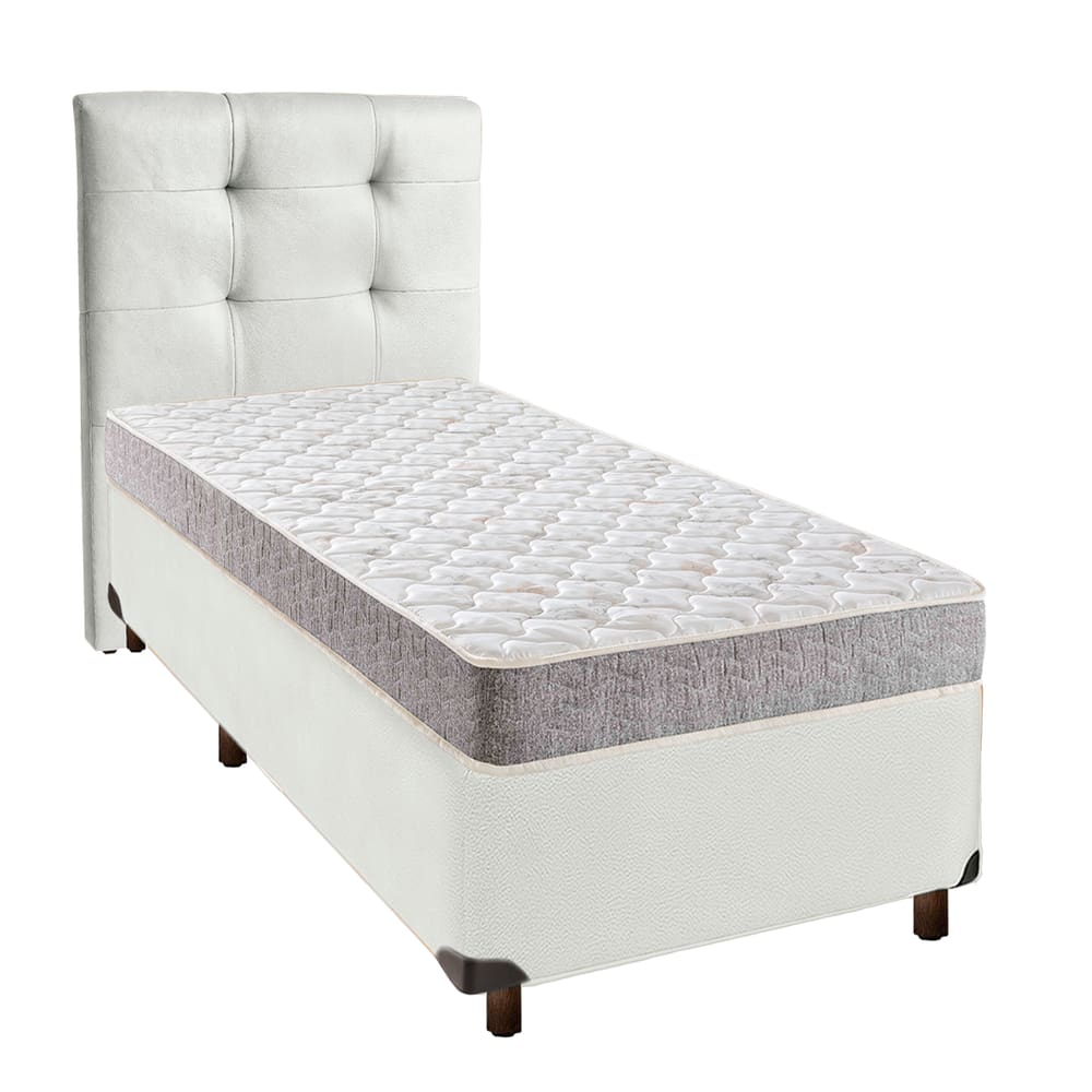 Cama Box + Colchão Solteiro D33 D33 Inducol + Cabeceira Estofada