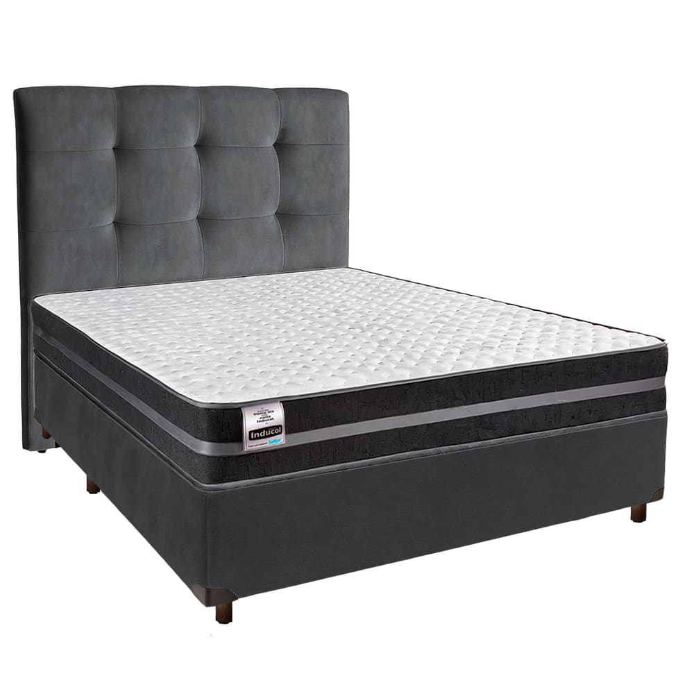Cama Box + Colchão Casal Molas Ultralastic Bogota Inducol + Cabeceira Estofada