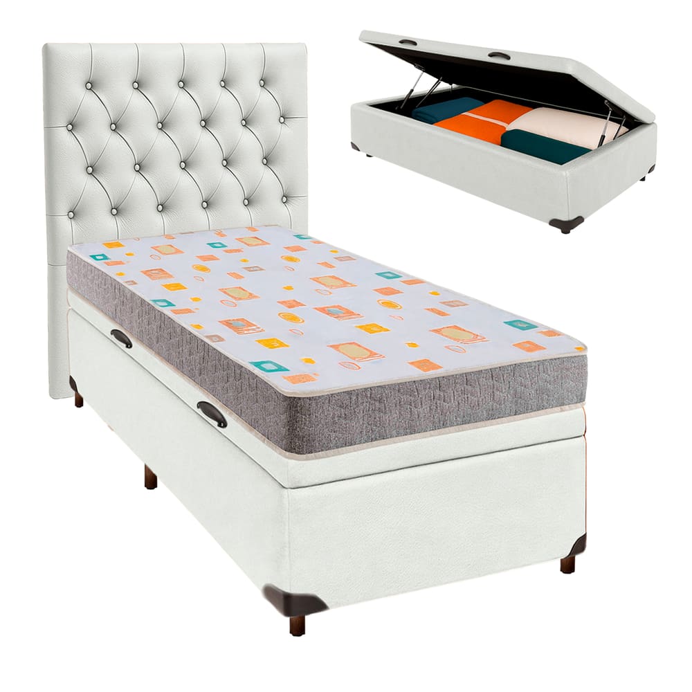 Cama + Bau Blindado e Colchão D20 Solteiro - D20 Inducol + Cabeceira